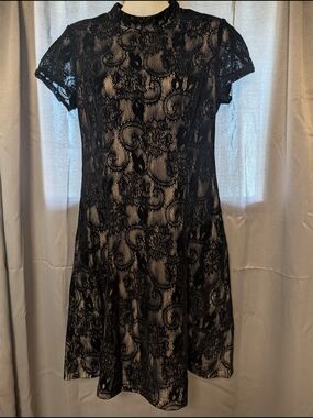 Cynthia Steffe Black Floral Lace High Neck Dress